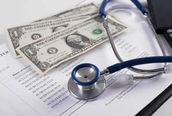 A stethoscope rests on a medical bill with money, showing the costs of studying MBBS in Malaysia for Indian students.